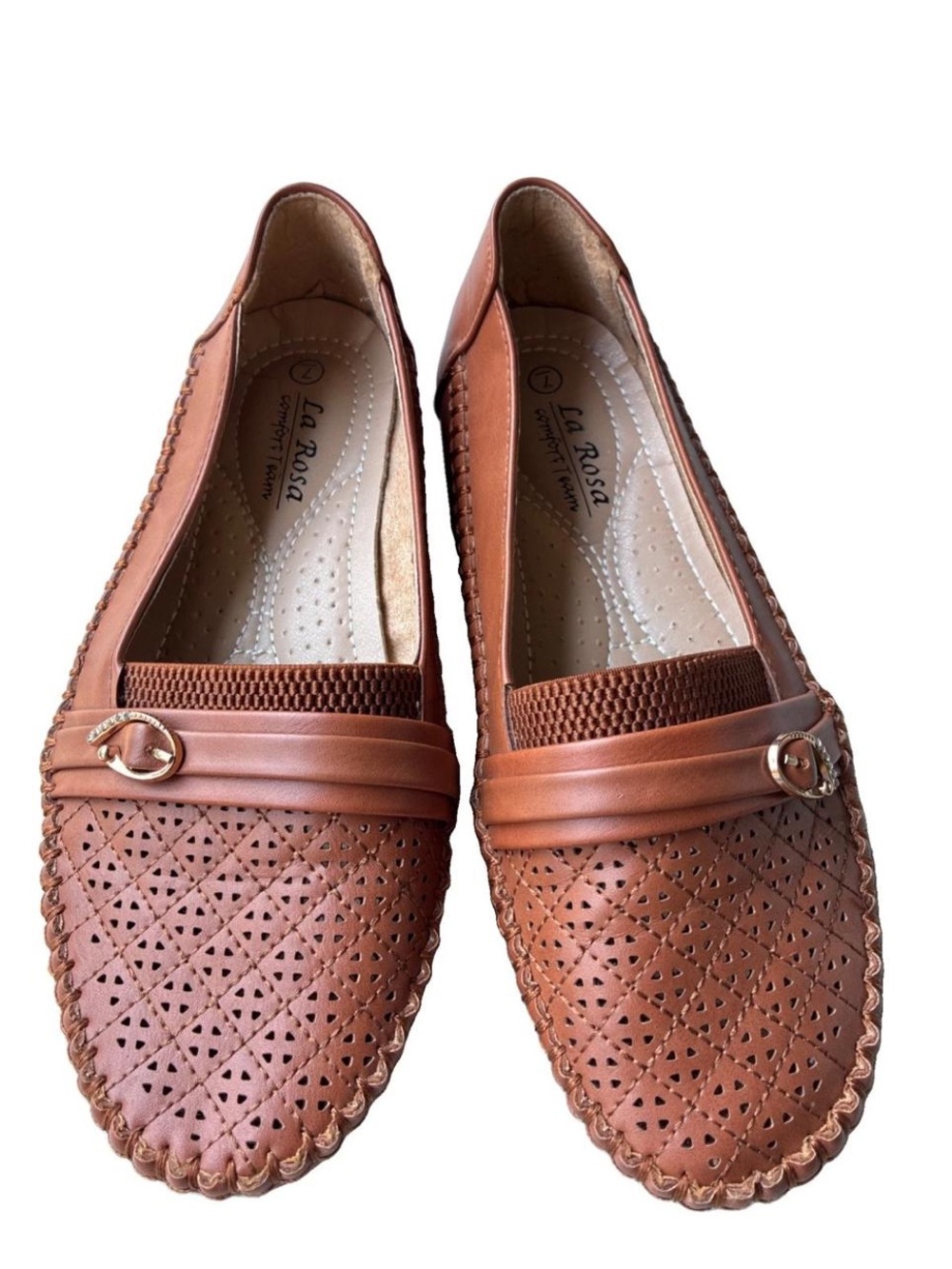 Women's Cognac Perforated Slip-On Loafers